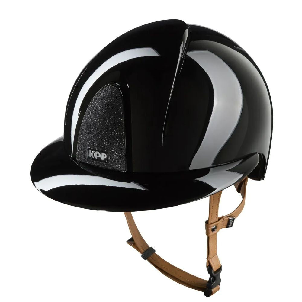 KEP Reithelm Smart Nova Metal Polish Star schwarz, Polo-Visier, beiger Riemen
