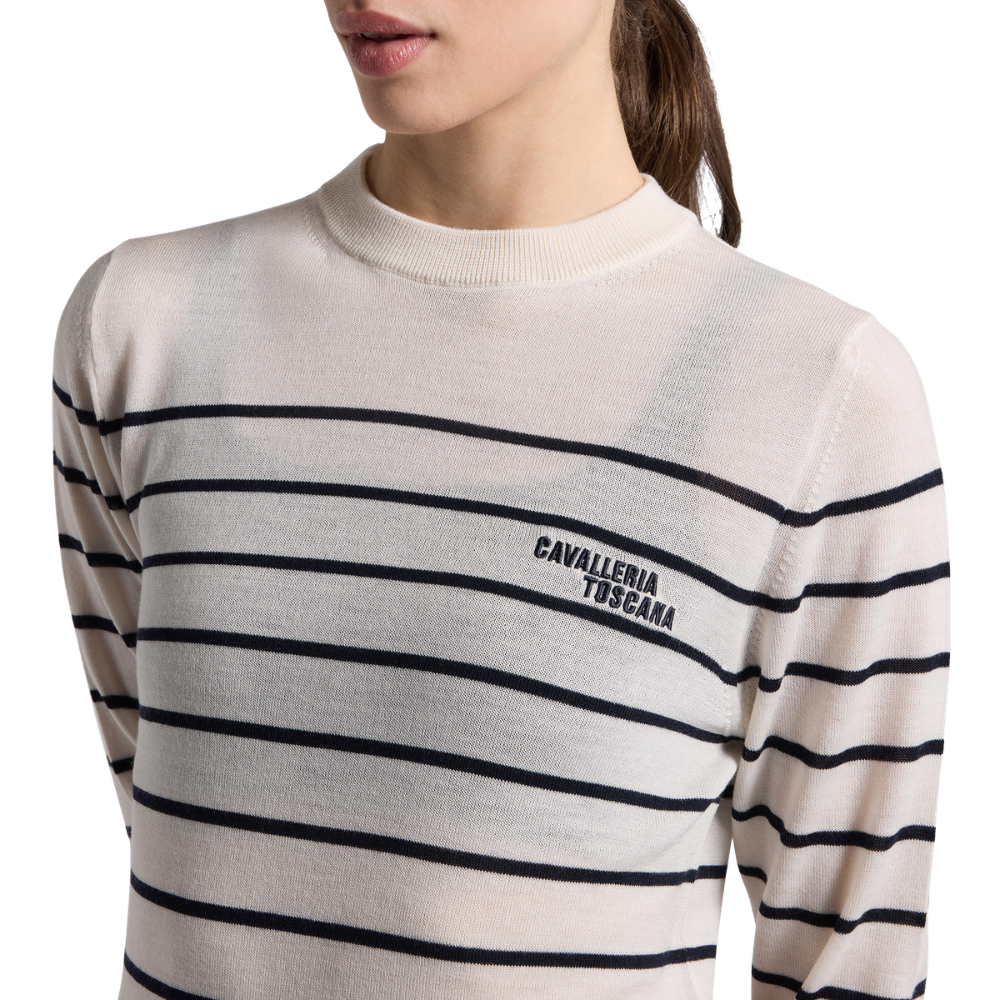 Cavalleria Toscana Stripe Jacquard Merinos Crew Neck Damenpullover, Frühjahr/Sommer 2026