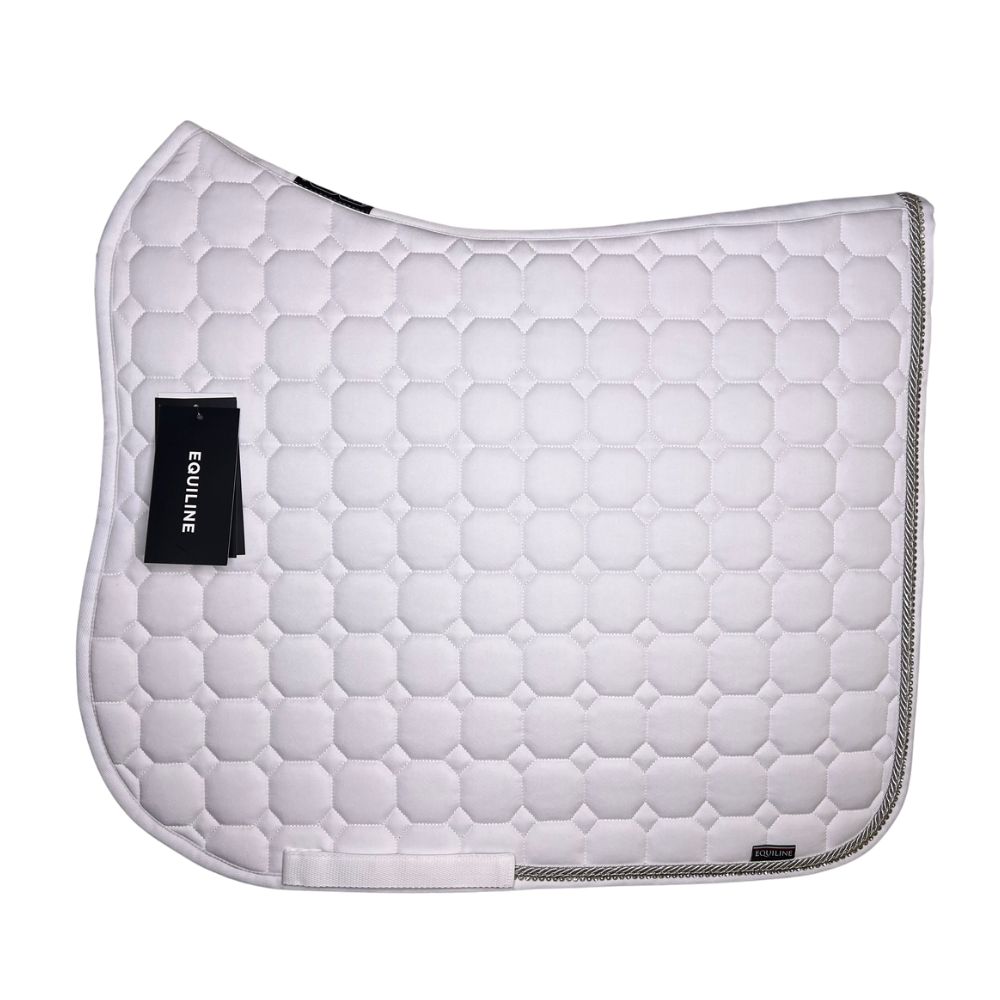 Equiline Dressurschabracke Octagon weiß (breite silberne Borde, heller Strass)