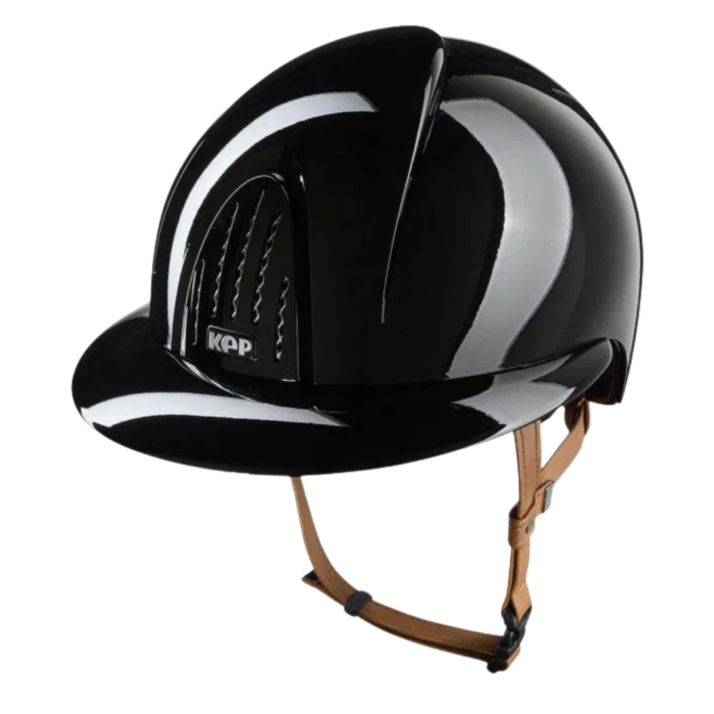 KEP Reithelm Smart Nova Metal Polish schwarz, Beiger Riemen, Polo-Visier