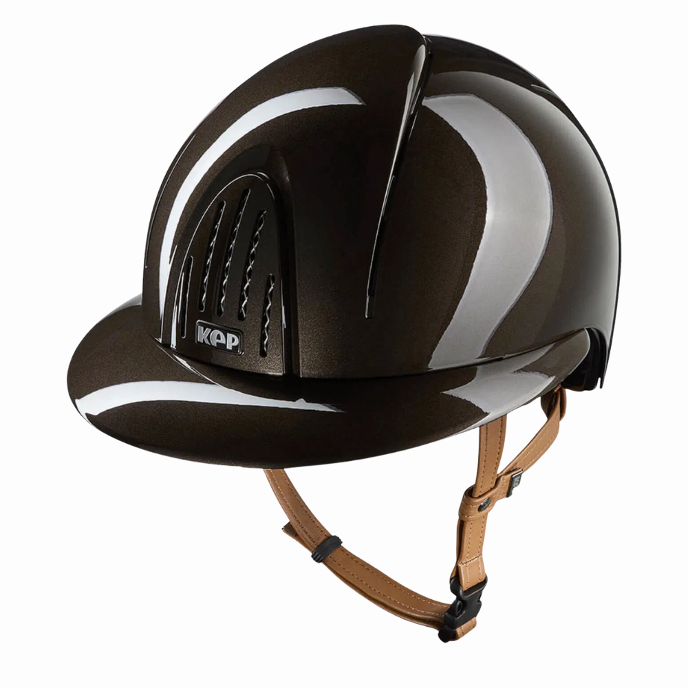 KEP Reithelm Smart Nova Metal Polish braun, beiger Riemen, Polo-Visier