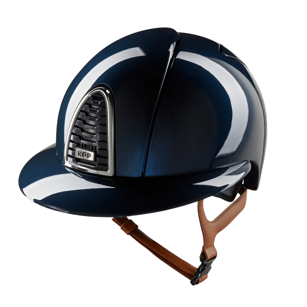 KEP Reithelm Cromo 2.0, Polish Blue, Beiger Riemen, Polo-Visier