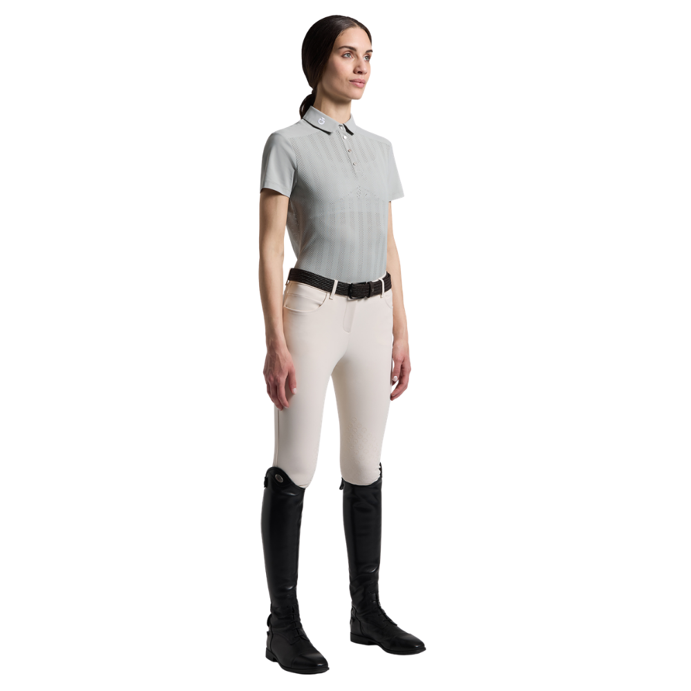 Cavalleria Toscana Damen kurzarm Jacquard Jersey Training Polo w/Insert, mit Streifenstruktur, Frühjahr/Sommer 2026