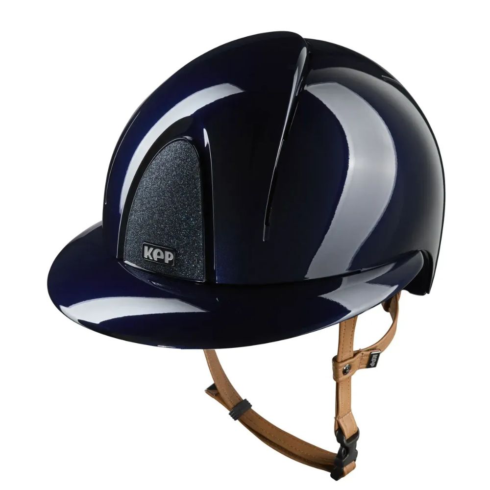 KEP Reithelm Smart Nova Metal Polish Star blau, Polo-Visier, beiger Riemen
