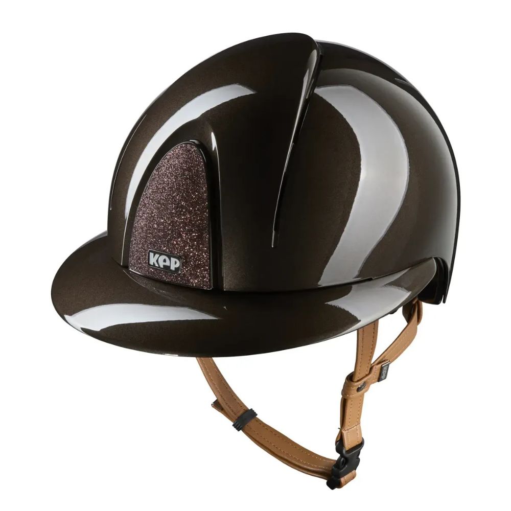 KEP Reithelm Smart Nova Metal Polish Star braun, Polo-Visier, beiger Riemen