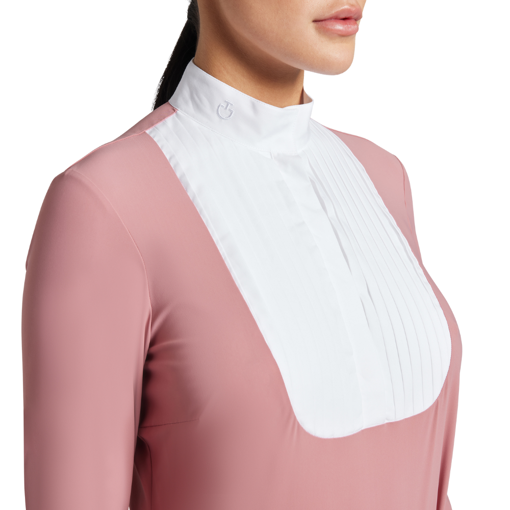 Cavalleria Toscana Pleated Bib Jersey Turnierbluse, langarm, FW24