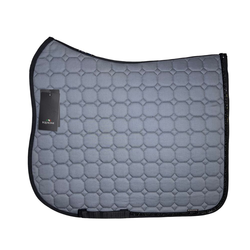 Equiline Dressurschabracke Octagon grau (breite schwarze Glitzerborde, dunkler Strass, schwarzer Rand)