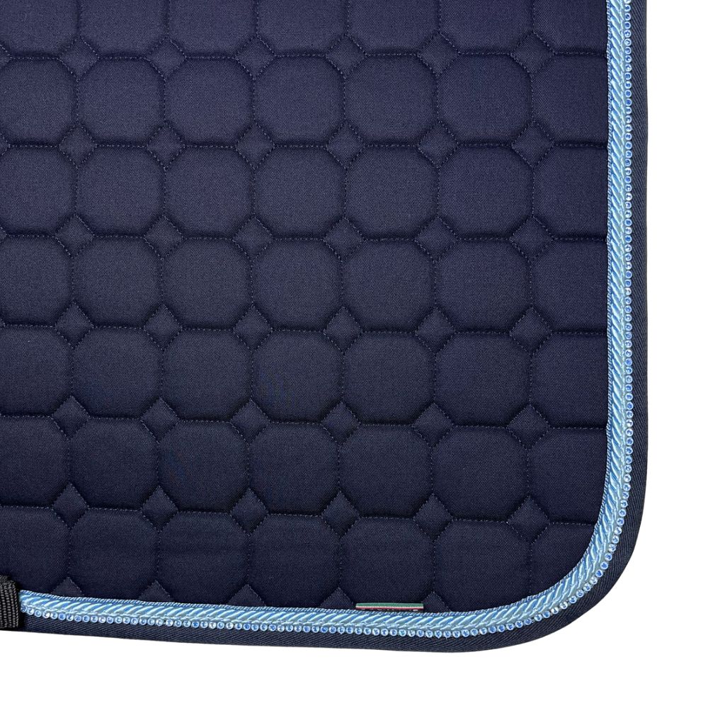 Equiline Dressurschabracke Octagon navy (breite hellblaue Borde, hellblauer Strass)