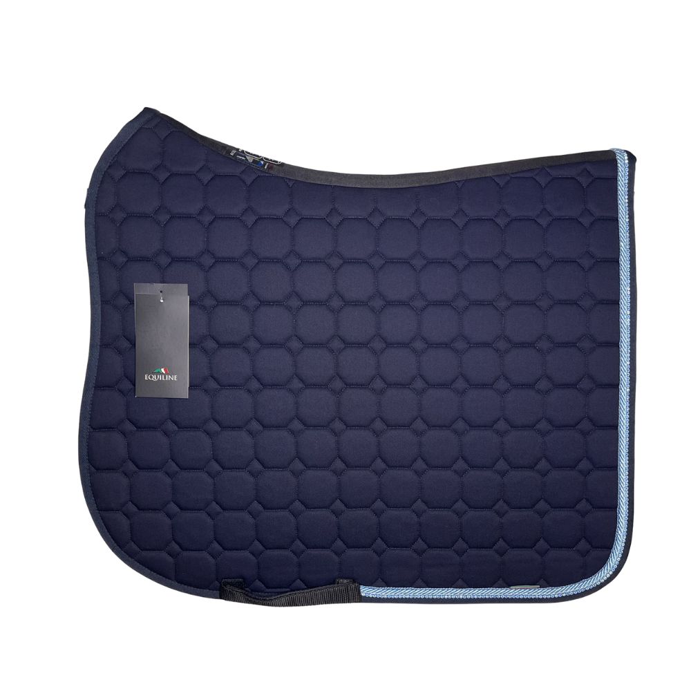 Equiline Dressurschabracke Octagon navy (breite hellblaue Borde, hellblauer Strass)