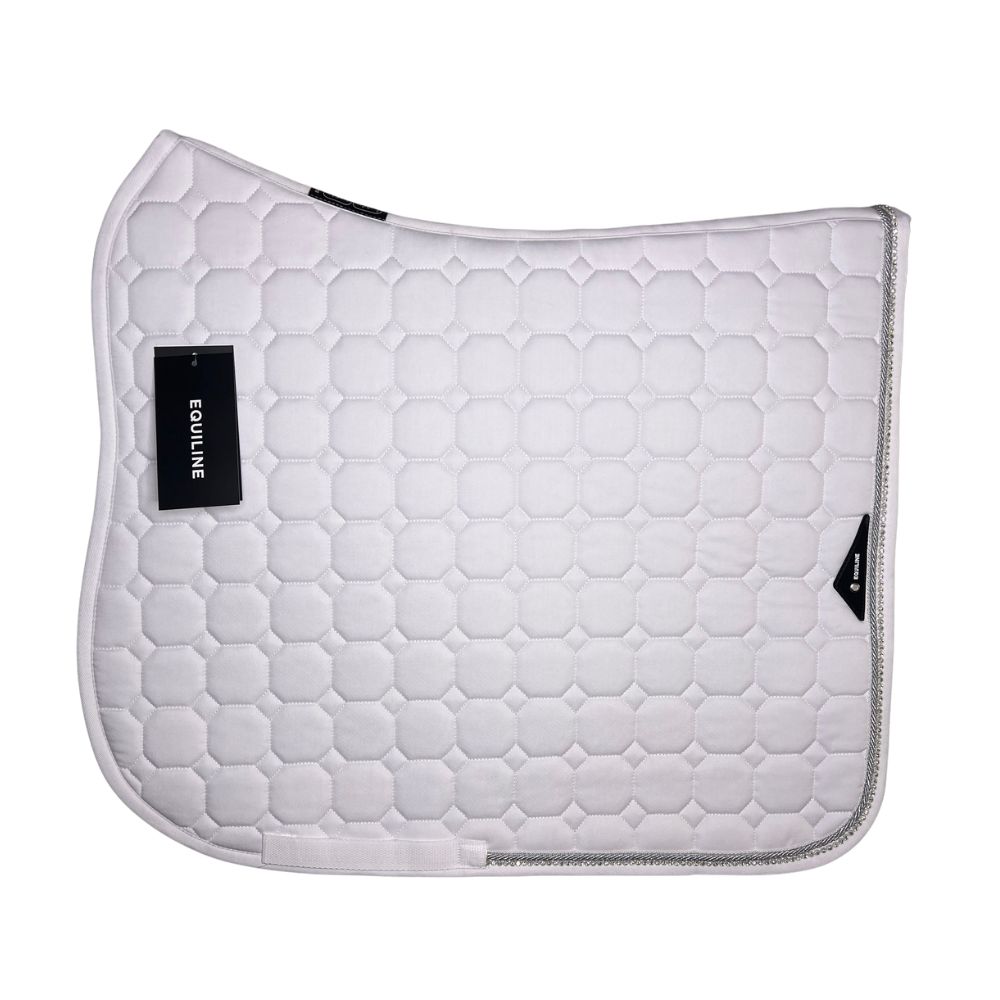 Equiline Dressurschabracke Octagon weiß (schmale silberne Glitzerborde, heller Strass)