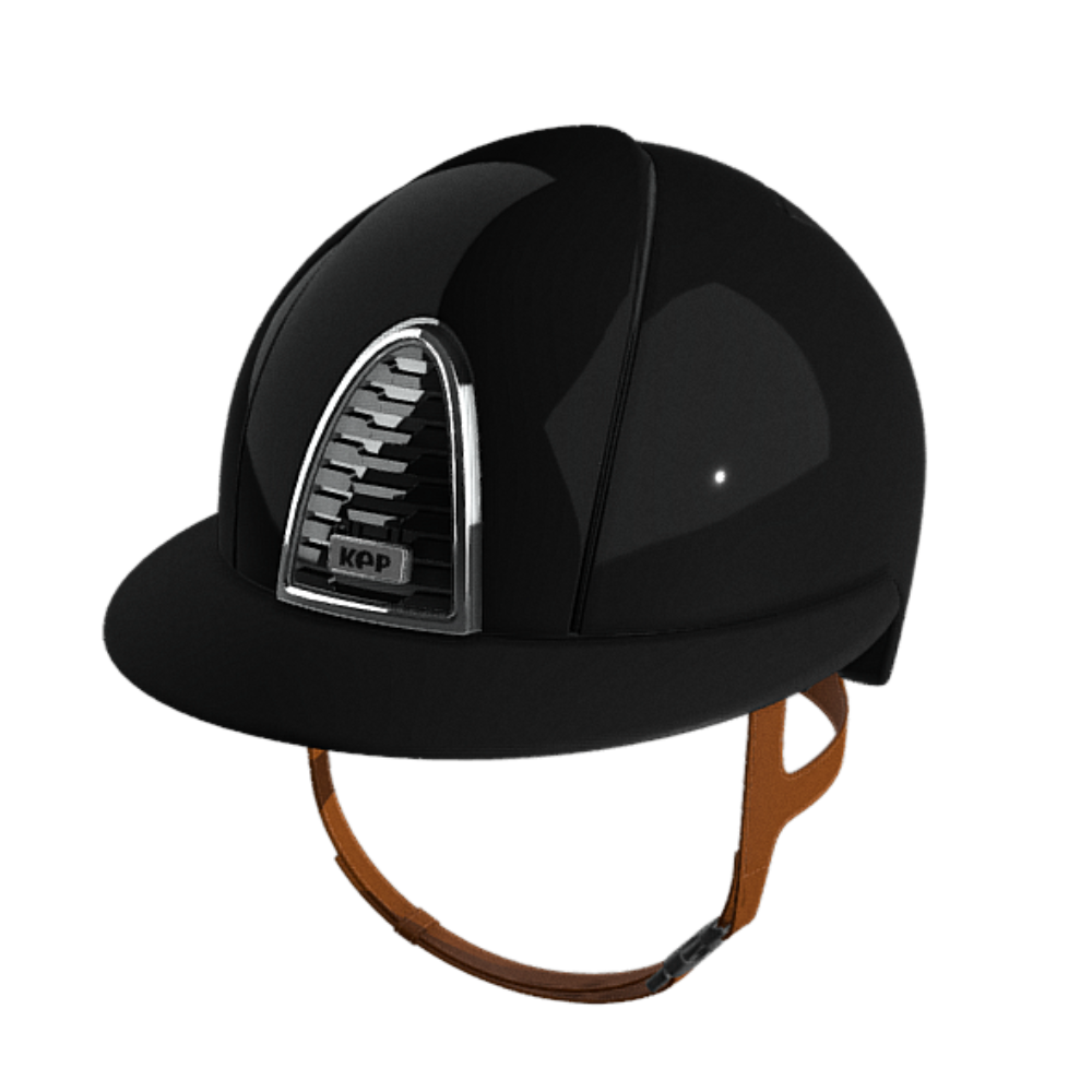 KEP Reithelm Cromo 2.0 Metal Polish schwarz, Riemen beige, Polo-Visier