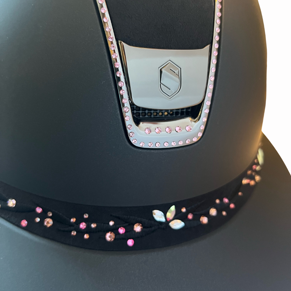 Samshield Reithelm Miss Shield 2.0 Shadowmatt schwarz Flower Swarovski Jewelry rosa +300